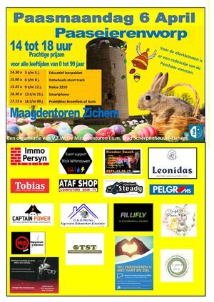 Paaseierenworp aan de Maagdentoren in Zichem