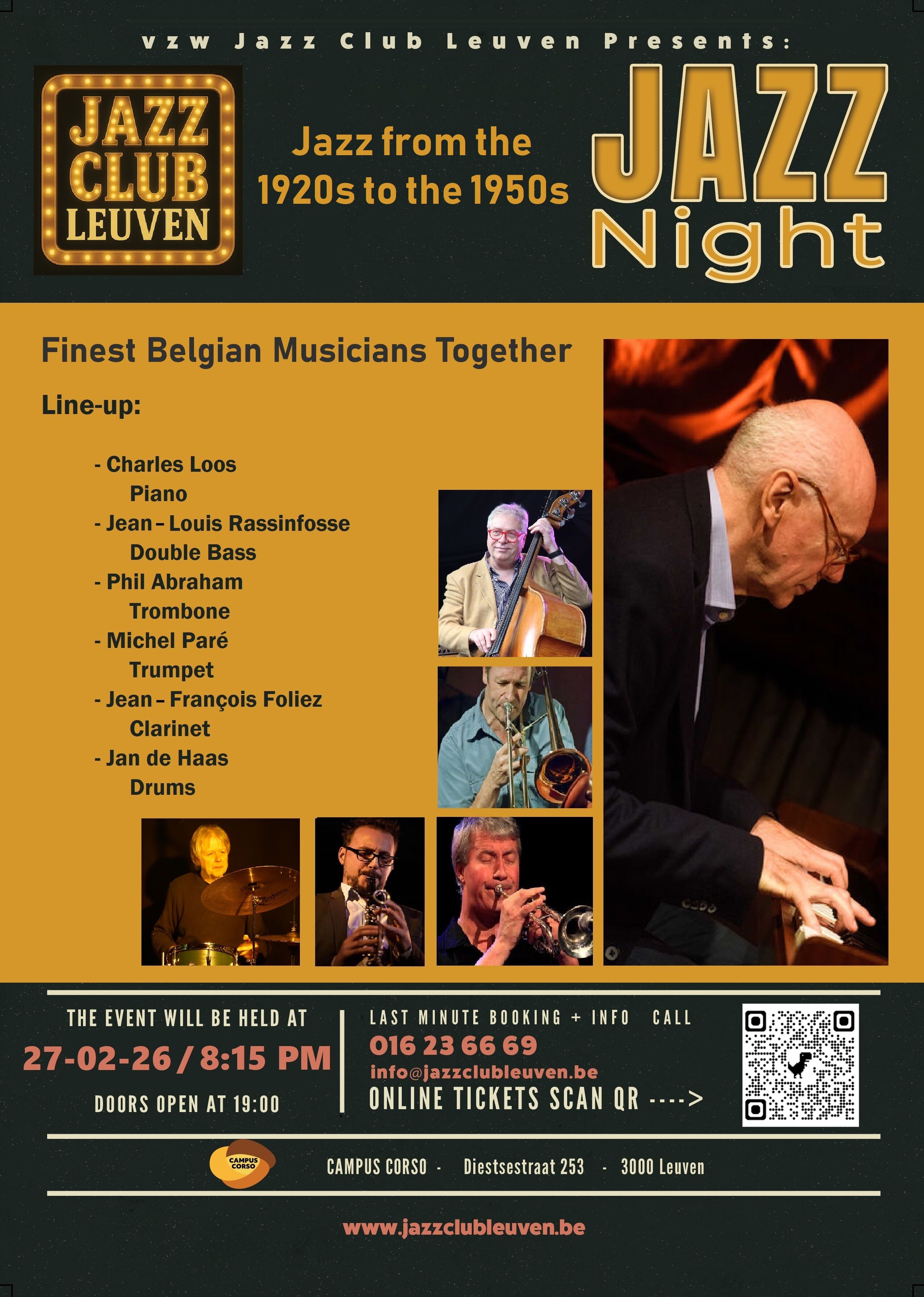 Jazz Club Leuven : Belgian finest jazz men playing "JAZZ FROM THE 20s to 50s"