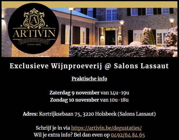 Exclusieve ARTIVIN Wijnproeverij @ Salons Lassaut – Een nooit eerder vertoonde unieke beleving!