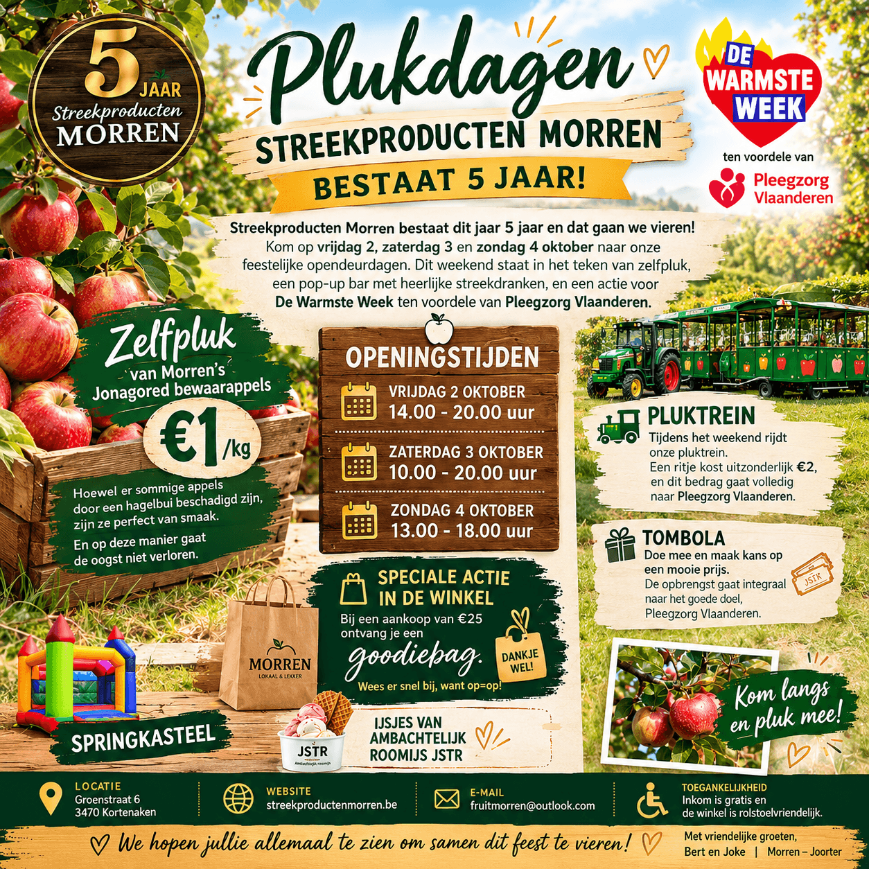 Zelfpluk, streekproducten Morren 5 jaar, pop up bar, actie voor de warmste week