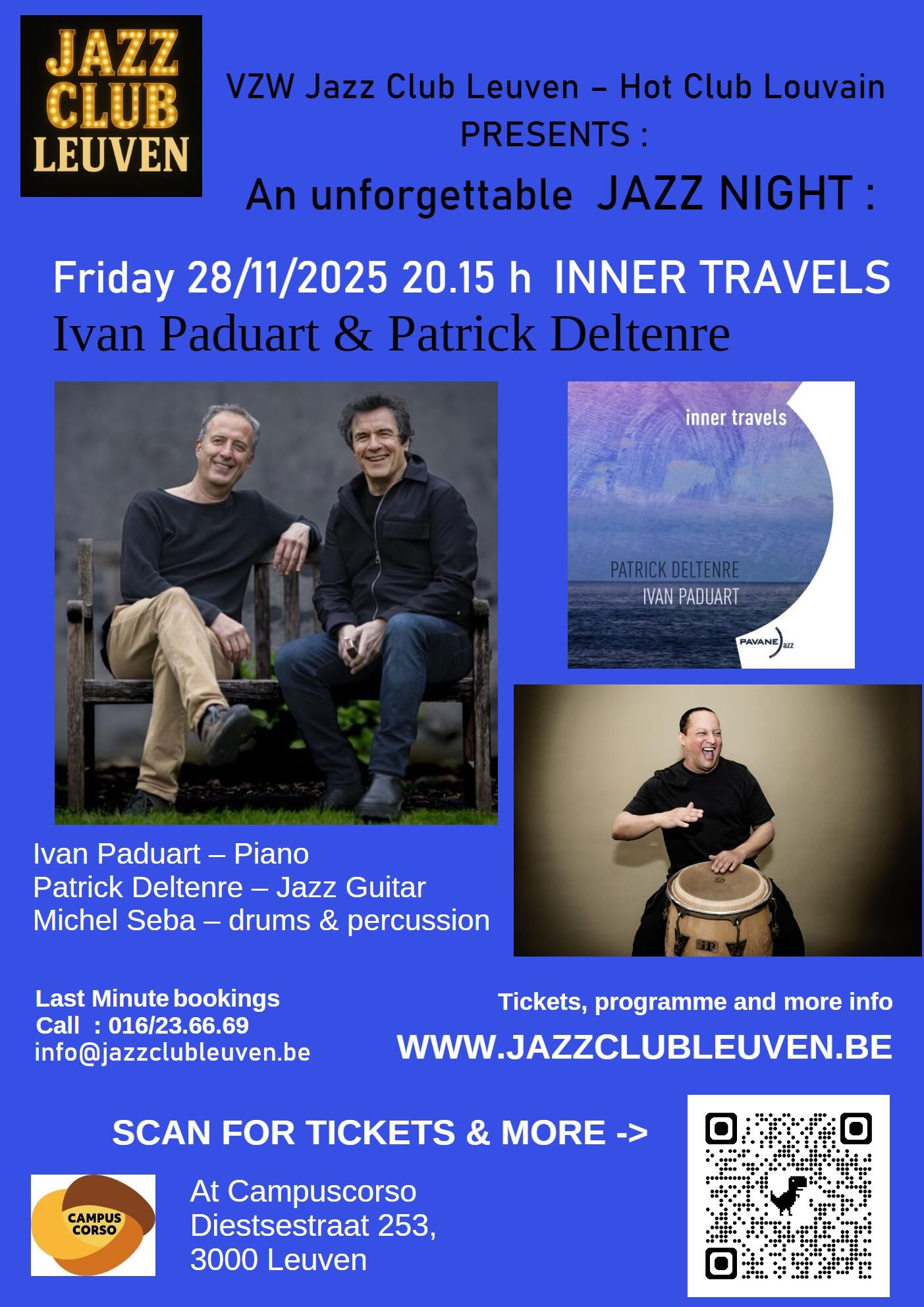 Jazz Club Leuven presents: Nieuw album "Inner Travels" van Ivan Paduart en Patrick Deltenre