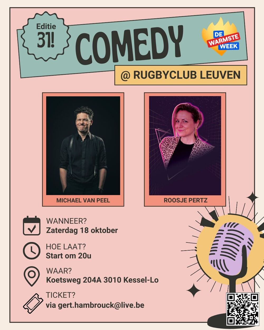 31e Comedy Night @ RCL Michael Van Peel & Roosje Pertz (tvv De Warmste Week)