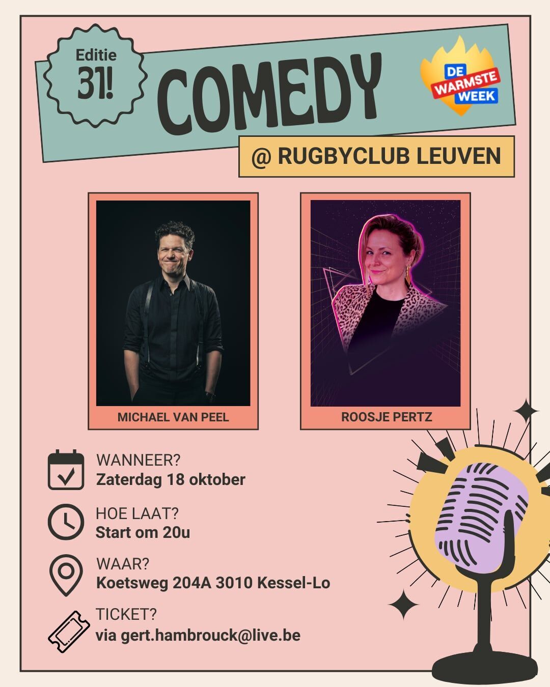 31e Comedy Night @ RCL Michael Van Peel & Roosje Pertz (tvv De Warmste Week)