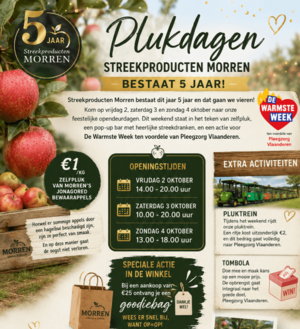 Zelfpluk, streekproducten Morren 5 jaar, pop up bar, actie voor de warmste week